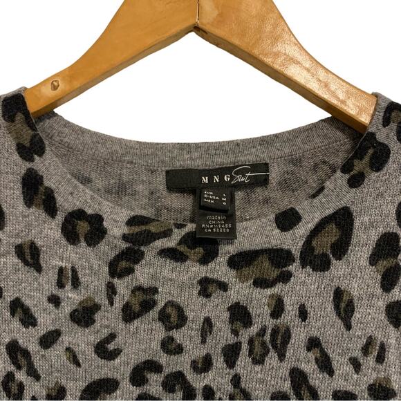 MNG Black Leopard Print Long Sleeve Bodycon Sweater Dress - Picture 2 of 8